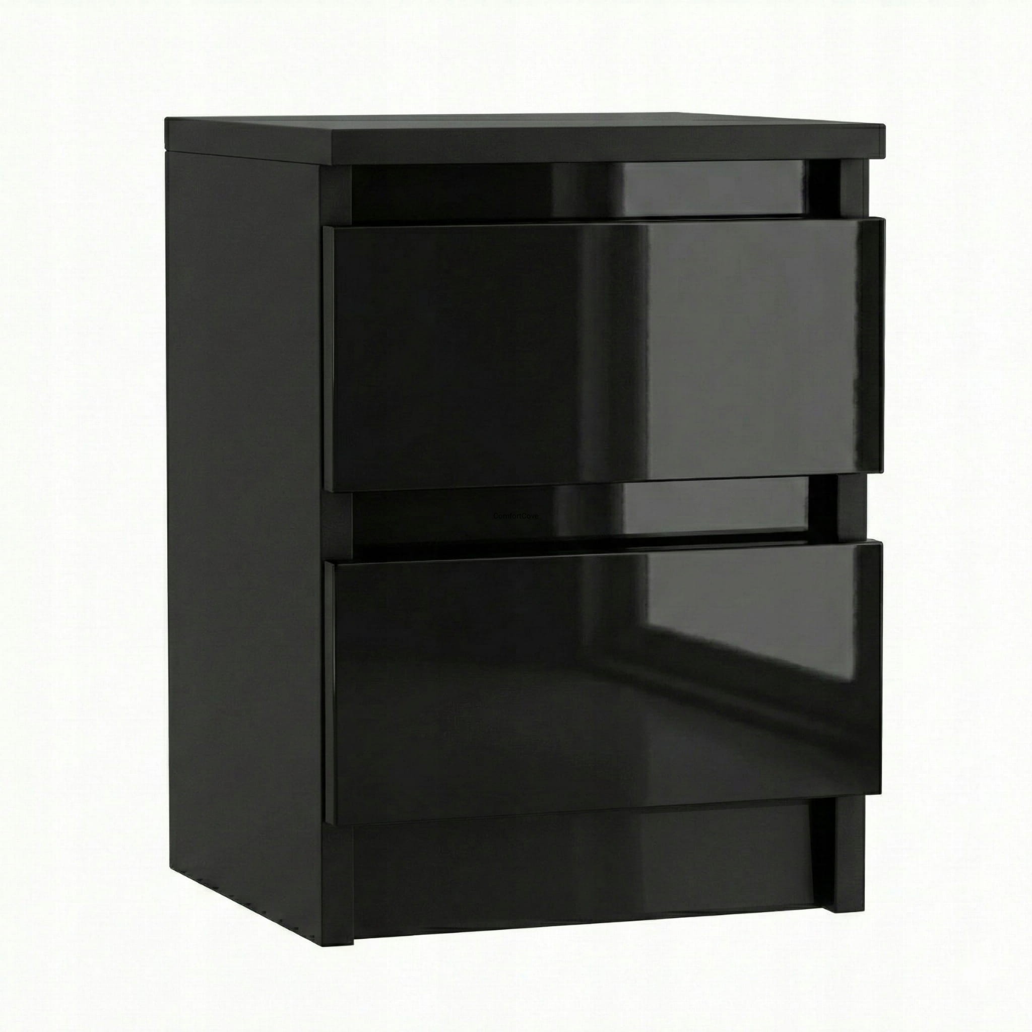 SZAFKA NOCNA CZARNA POŁYSK 30CM 2 SZUFLADY STOLIK DO SYPIALNI NOWOCZESNA