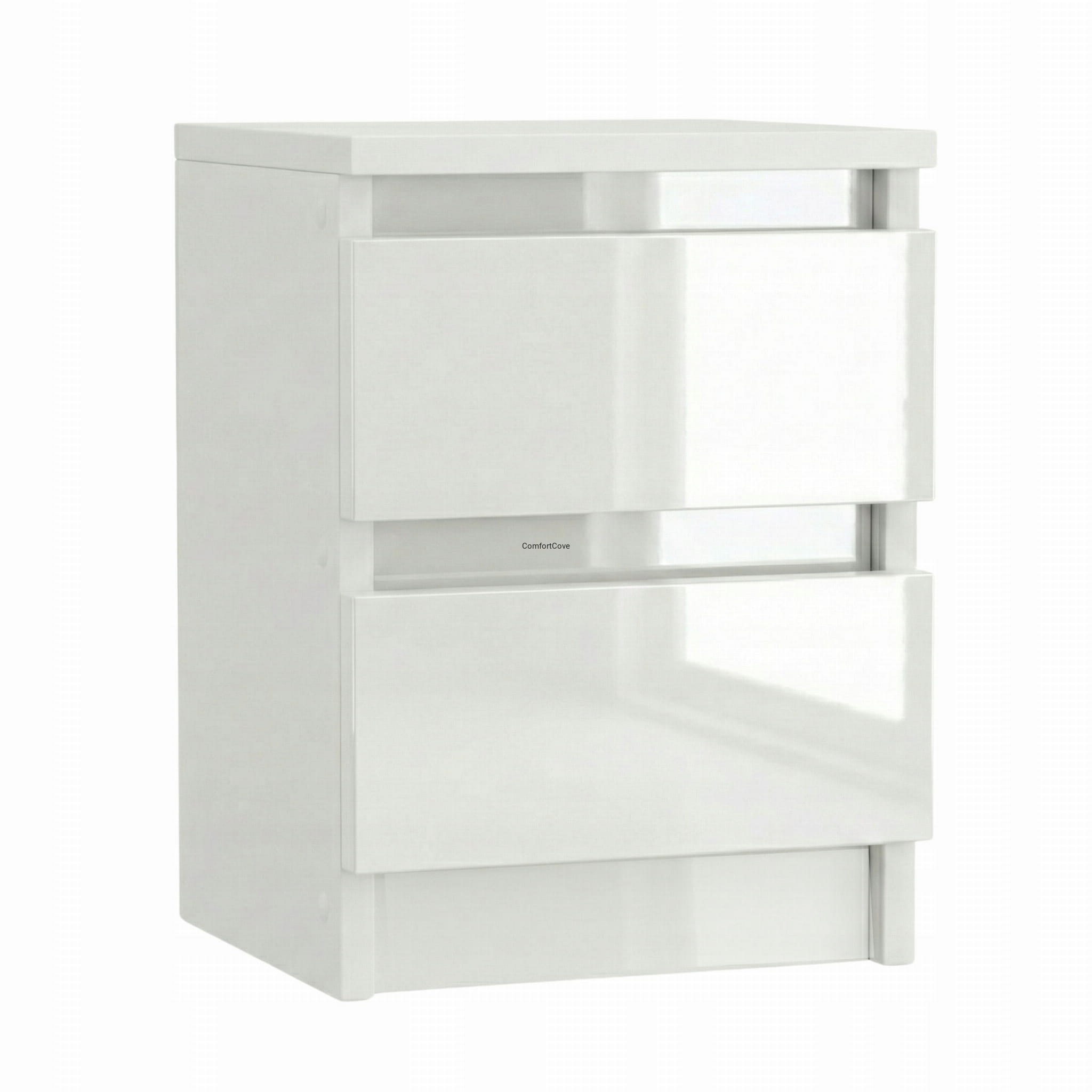 SZAFKA NOCNA BIAŁA POŁYSK 30CM 2 SZUFLADY STOLIK DO SYPIALNI