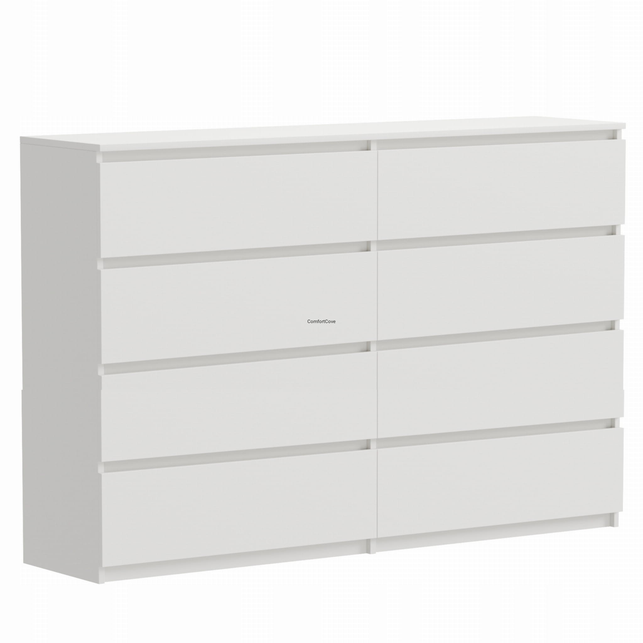 OUTLET KOMODA BIAŁA 8 SZUFLAD 140 CM FUNKCJONALNA DO SALONU POKOJU BIURA DOMU